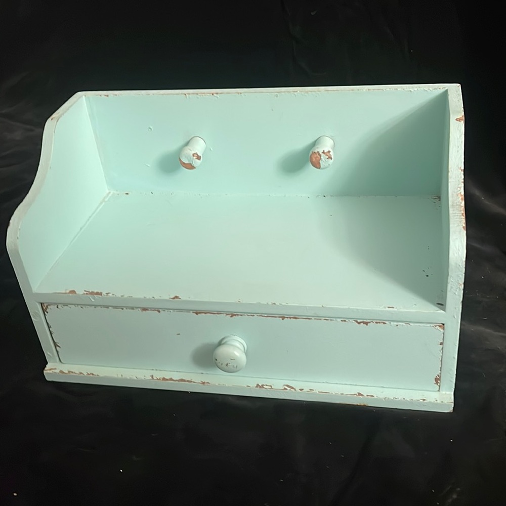 Distressed Light Blue  Drawer Shelf.Can be Hung or  just set on a table. UEC